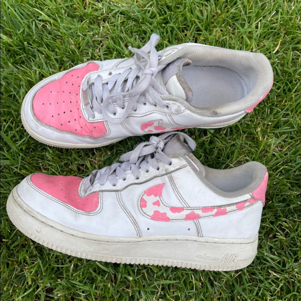 hand-painted pink cow print AF1s
